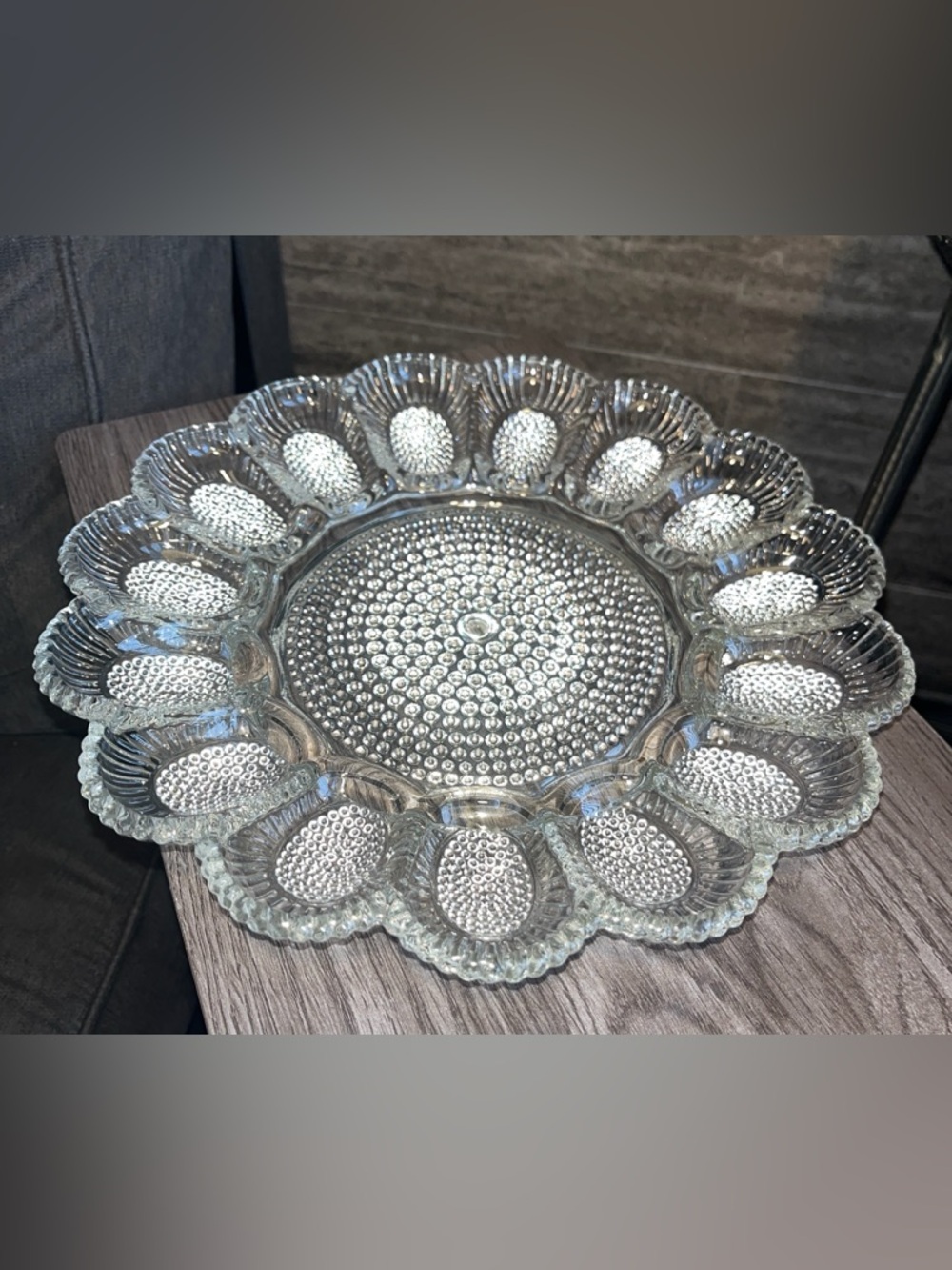 Vintage Hobnail Deviled 15 Egg Plate Clear Glass Relish Tray/platter EUC 11.5”